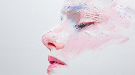 Fototapeta premium Woman's profile, impasto painting, light background, art
