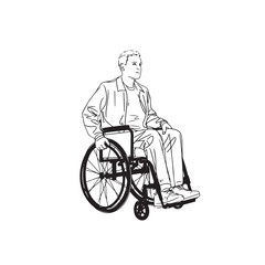 Man in Wheelchair Silhouette - Elegant and Clean Digital Sketch - Wheelchair Man Vector - Wheelchair Man Doodle - Wheelchair Illustration - Man in Wheelchair Line Art
