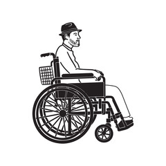 Wheelchair Silhouette of Man - Artistic Minimal Wheelchair User Outline - Wheelchair Man Vector - Wheelchair Man Doodle - Wheelchair Illustration - Man in Wheelchair Line Art
