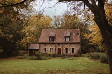 Fototapeta premium Stone house in autumn woods