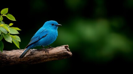  a blue bird perched atop a tree branch surrounded by lush green leaves