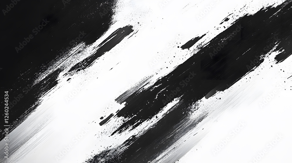 Poster abstract black and white painting featuring bold brush strokes, creating a dynamic contrast and a se