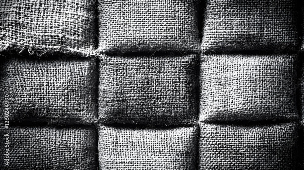 Poster A textured, close-up view of a grid pattern made of woven fabric, showcasing the intricate details and natural fibers