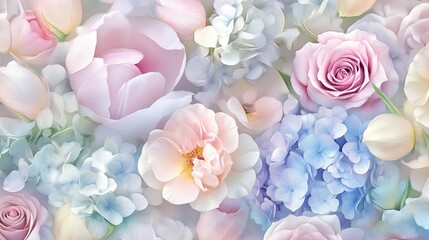 Pastel Roses Tulips and Hydrangeas Flower Arrangement