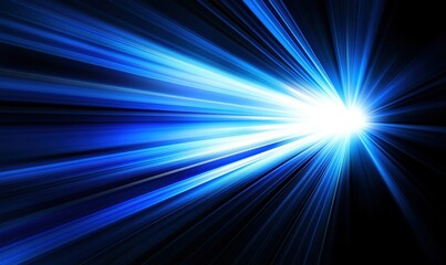 Obraz premium Blue light streaks burst from central point on dark background, ideal for speed/technology themes