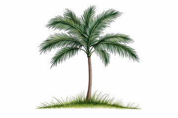 Single palm tree in grass. Isolated summer background. For travel brochures