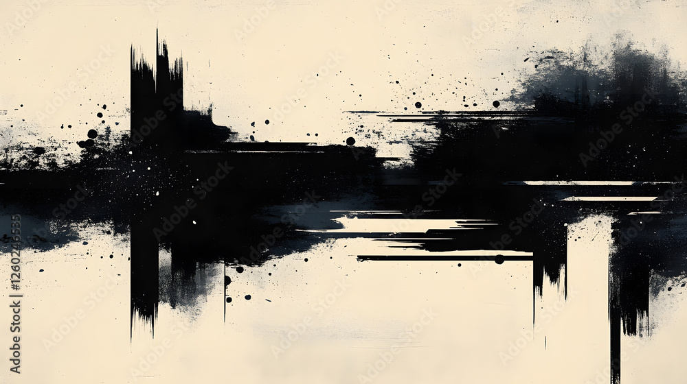 Aufkleber An abstract artwork featuring black splashes and strokes on a light background, creating a dynamic and contrasting visual effect