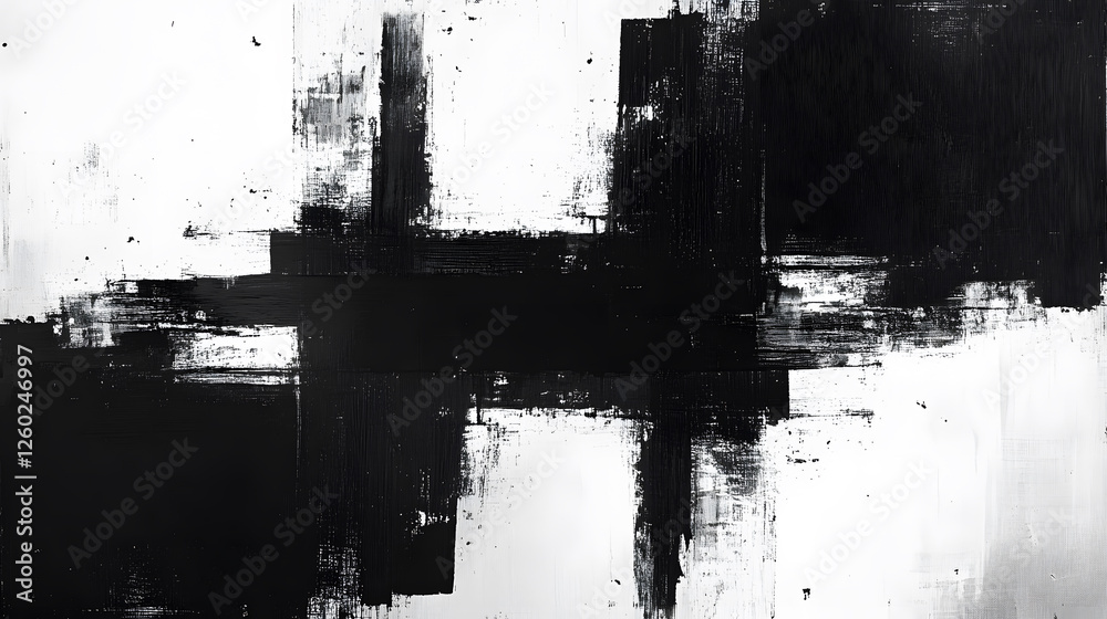Poster an abstract artwork featuring bold strokes of black and white, creating a striking contrast and dyna