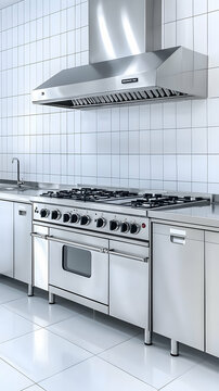 Stainless steel stove stands alone in a clean kitchen with tiled background