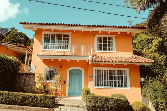 Charming orange house with teal door