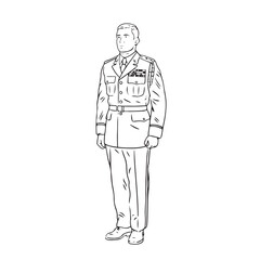 Military Officer in Uniform - Elegant Line Drawing of Soldier - Soldier Vector - Army Officer Doodle - Military Illustration - Military Man Line Art
