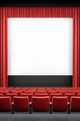 Fototapeta premium Theatre with Red Curtains and Seats, Ready for a Show, Stage for a Presentation