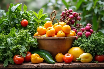 Freshly Harvested Colorful Fruits and Vegetables Displayed