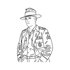 Soldier in Uniform Silhouette - Simple and Elegant Army Line Drawing - Soldier Vector - Army Officer Doodle - Military Illustration - Military Man Line Art

