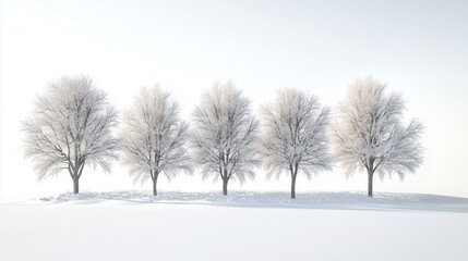 Fototapeta premium Five bare winter trees in a snowy landscape.