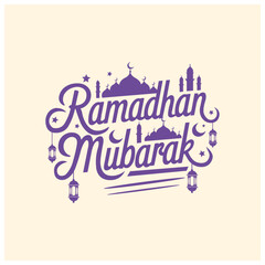 Ramadhan Mubarak Calligraphy with Mosque.