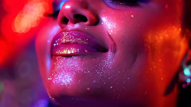 Woman glowing with vibrant neon colors under blacklight