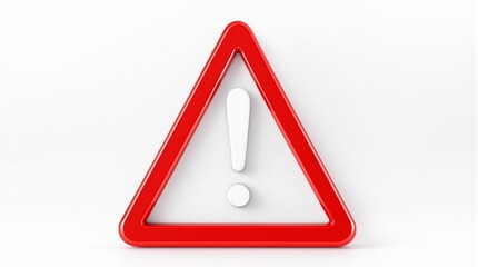 warning symbol: red triangle with white exclamation mark, isolated on white, used for caution and danger