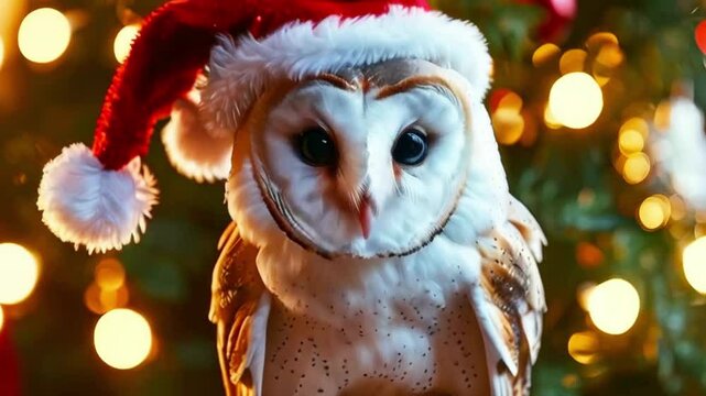 Noble white owlet with Christmas gifts in a festive interior