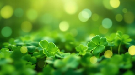 st patrick's day shamrock pattern: a festive green background with clovers and bokeh, celebrating irish luck and festivity