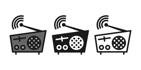 Set of radio icons on white background.