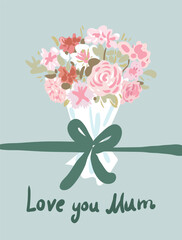 Trendy Mothers Day card, banner, poster, flyer, label or cover with flowers frame, abstract floral pattern hand drawn art style. Spring floral design template, vector illustration