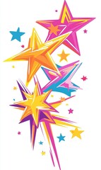 Colorful shooting stars streak across white background, ideal for celebratory designs