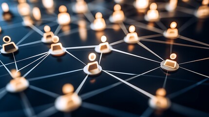 Business icons interconnected with lines representing global networks