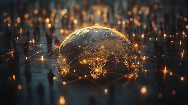 Business icons interconnected with lines representing global networks - Powered by Adobe