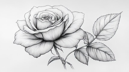 Detailed pencil sketch of a rose, studio shot, elegant floral design