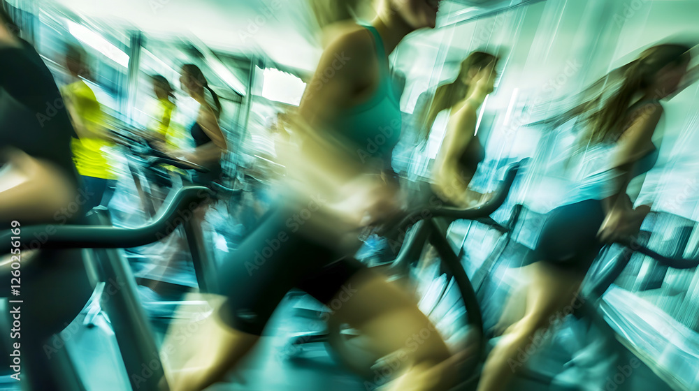 Aufkleber blurred dynamic figures moving rapidly through a bustling urban commute and corporate work environme