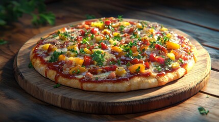 Delicious Chicken Pizza with Bell Peppers and Herbs