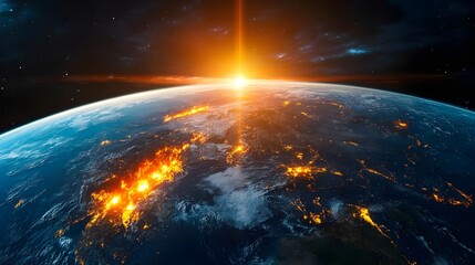 Fiery Earth Sunrise: Global Fire & Space - Apocalyptic/Dystopian Vi.