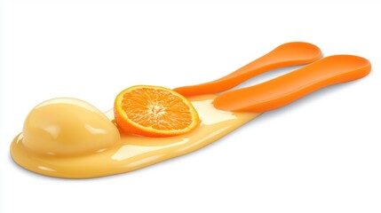 Smooth, Creamy Dessert With Orange Slice On Spoon Against White Background