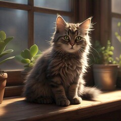 Close up portrait of a beautiful long haired cat