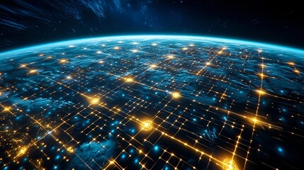 Obraz premium Global Network, Futuristic Earth, Digital Grid - Futuristic technology