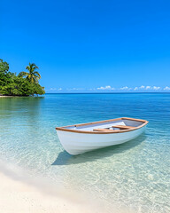 Naklejka premium Tropical beach scene with small boat