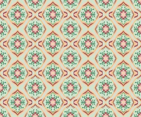Vintage flower geometric mix ikat light green pattern