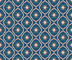 Flower geometric mix ikat dark blue antique pattern