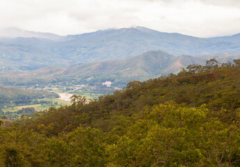Fototapeta premium The natural landscape of the rural area in Aileu Municipality in Timor Leste is dominated by mountainous and hilly areas with dense tropical forests.