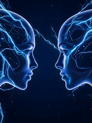Abstract digital faces, energy connection, futuristic
