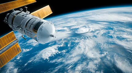 Spaceship Orbiting Earth, Stunning View - Space Exploration