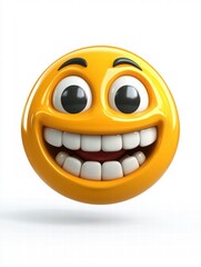 3D Rendered Smiley Emoji with a Wide Toothy Grin on a Bright Background