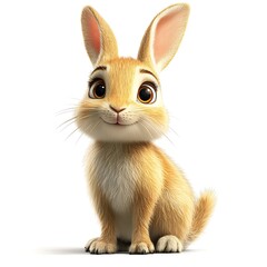 Fototapeta premium Cute bunny rabbit, sitting, white background, easter