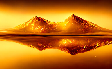 reflective fluid gold mountains