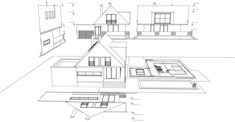 Fototapeta premium traditional residential architecture house sketch 3d illustration