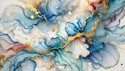 Vibrant alcohol ink background with fluid, abstract patterns in bright, vivid colors. The dynamic flow of ink creates organic shapes and smooth gradients, perfect for modern design projects.