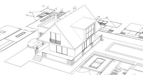 Fototapeta premium traditional residential architecture house sketch 3d illustration
