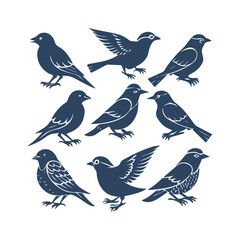 Fototapeta premium Birds Silhouette Clipart Set Vector Illustration Collection