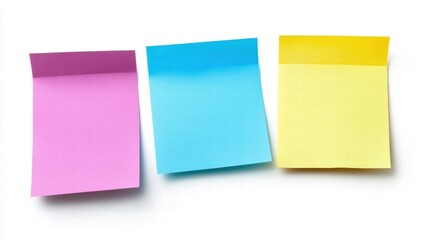 Colorful Sticky Notes in Pink, Blue, and Yellow on White Background